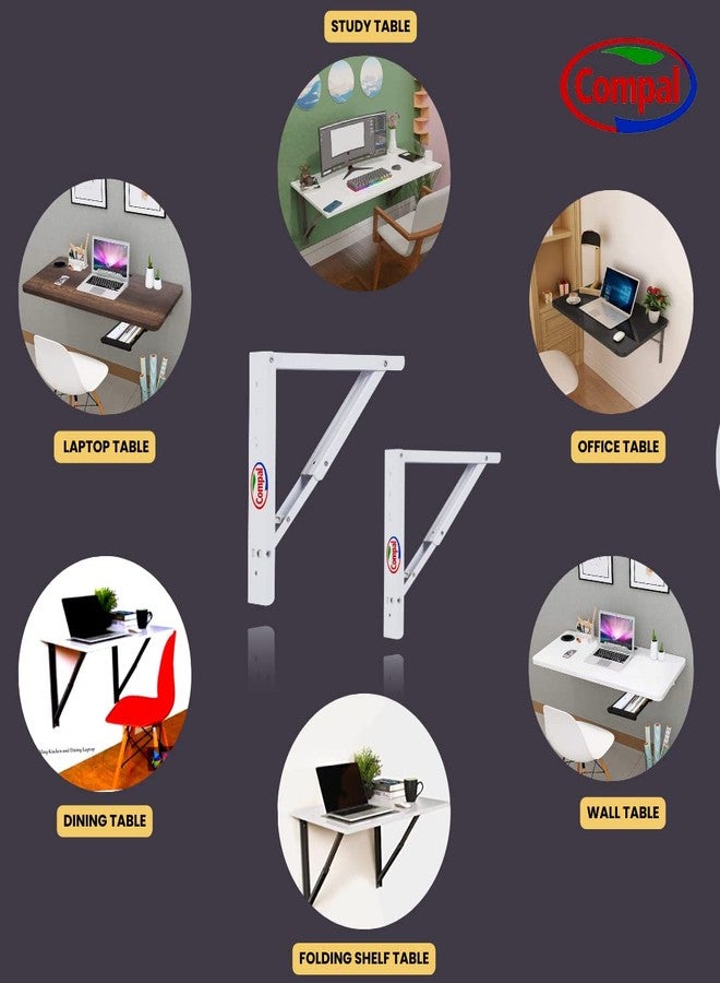 Compal Folding Shelf Brackets Foldable Brackets for DIY Folding Shelves or Tables, Shelf Brackets Collapsible, Bracket, Wall Brackets, Wall Angle Bracket, Folding Table Bracket (12 Inch Bracket) - Image 4